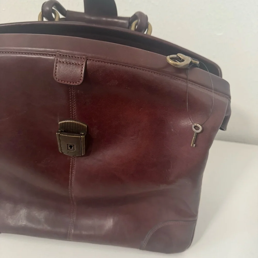 Bosca Dolce Chestnut Brown Leather Briefcase with Top Handle (Key) NWOT Doctors